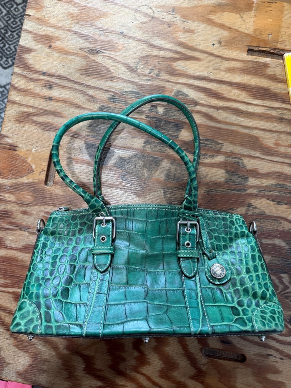 ⭐⭐🛍️ Dooney & Bourke Vntg Green Croc Embossed Large Satchel